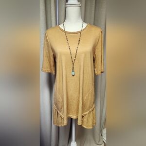 LOGO by Lori Goldstein Tan Short Sleeve Top